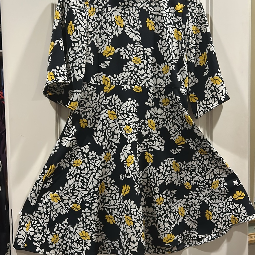Zara Black Floral Swing mini dress band collar Short Wide Sleeves zipUp size XS